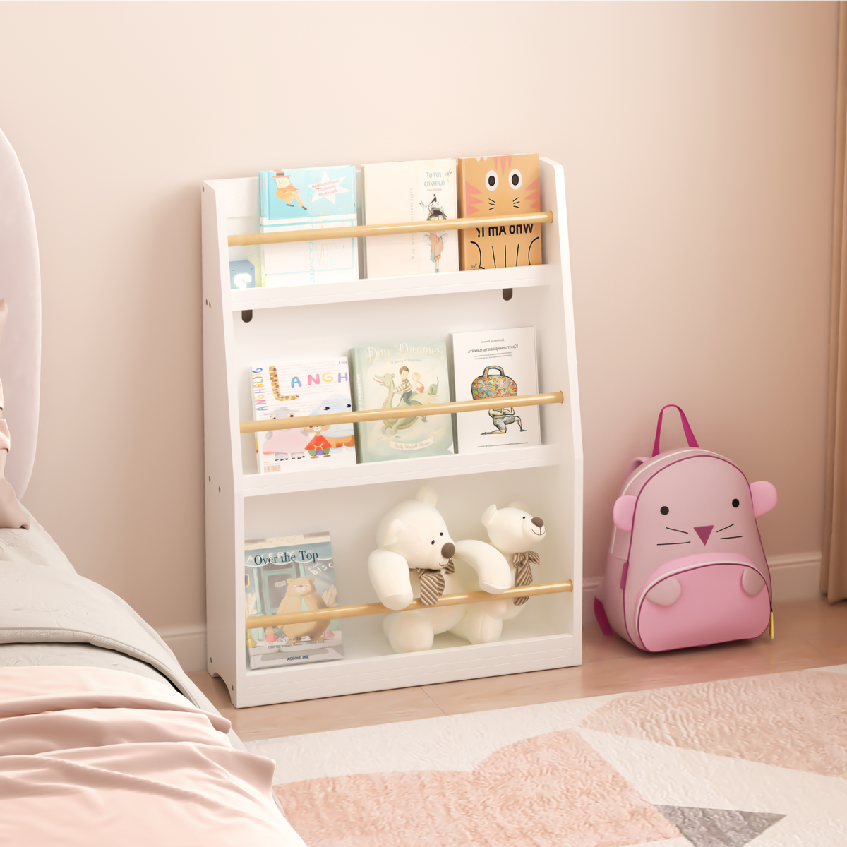 3 Tier Kids Book Shelf,Kids Book Rack, Helps Keep Bedrooms, Playrooms, and Classrooms Organized,White W808P171972-djyc