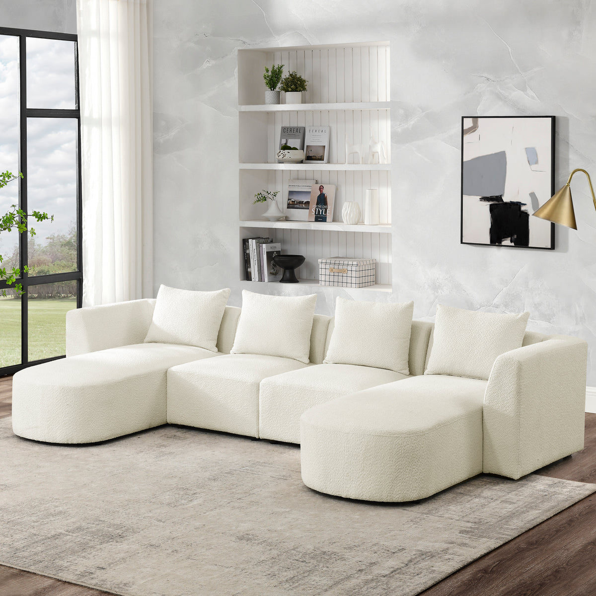 U Shape Sectional Sofa including Two Single Seats and Two Chaises, Modular Sofa, DIY Combination, Loop Yarn Fabric, Beige W487S00154-djyc