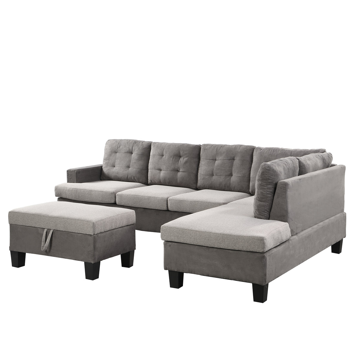 Sofa Set for Living Room with Chaise Lounge and Storage Ottoman Living Room Furniture Gray W214S00018-djyc