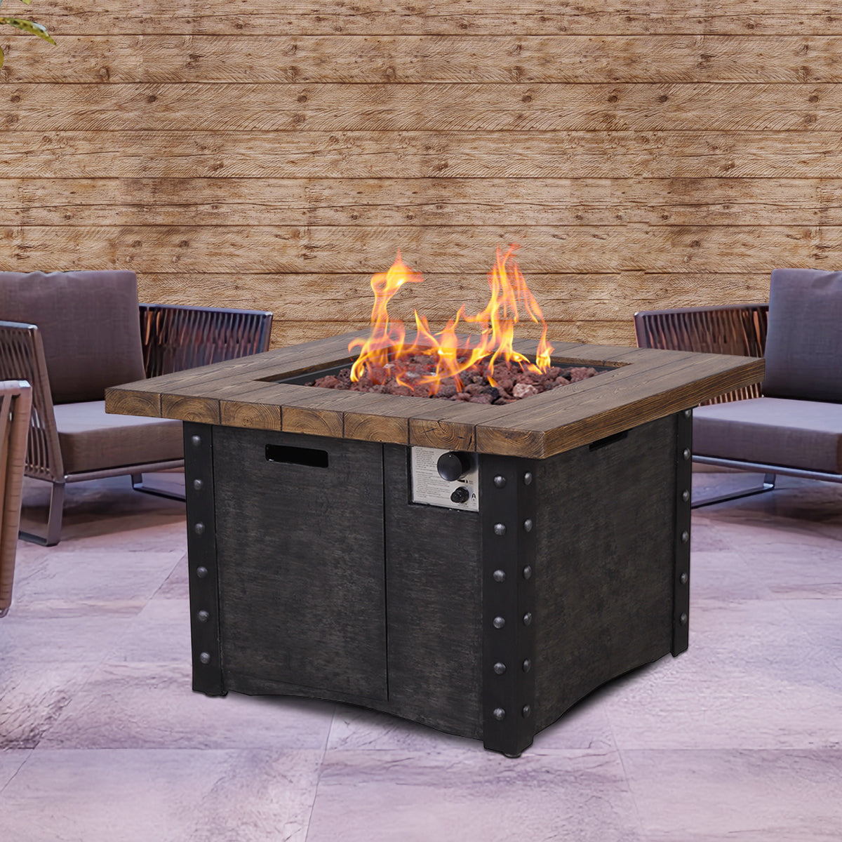 Good Product 50,000 BTU Outdoor Gas Fire Table , Faux Woodgraine table top Fire Pit W2029120112-djyc