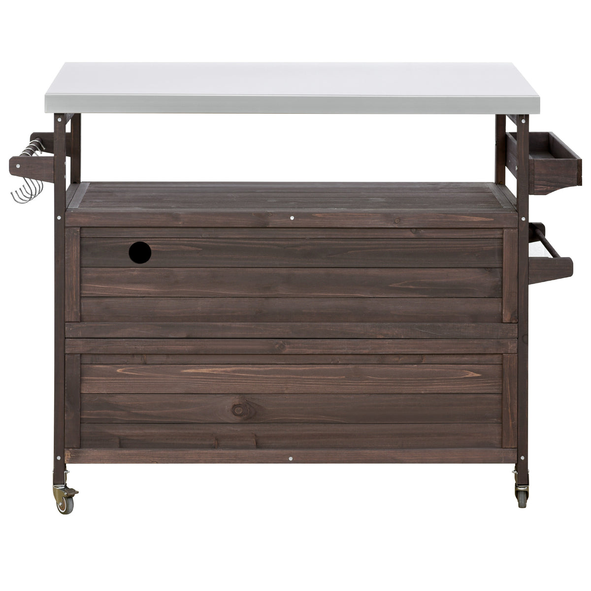 K&K Outdoor Kitchen Island, Rolling Bar Cart & Storage Cabinet, Farmhouse Solid Wood Outdoor Grill Table with Stainless Steel Top, Spice Rack , Towel Rack for Kitchen & Barbecue , Dark Brown WF532198AAZ-djyc