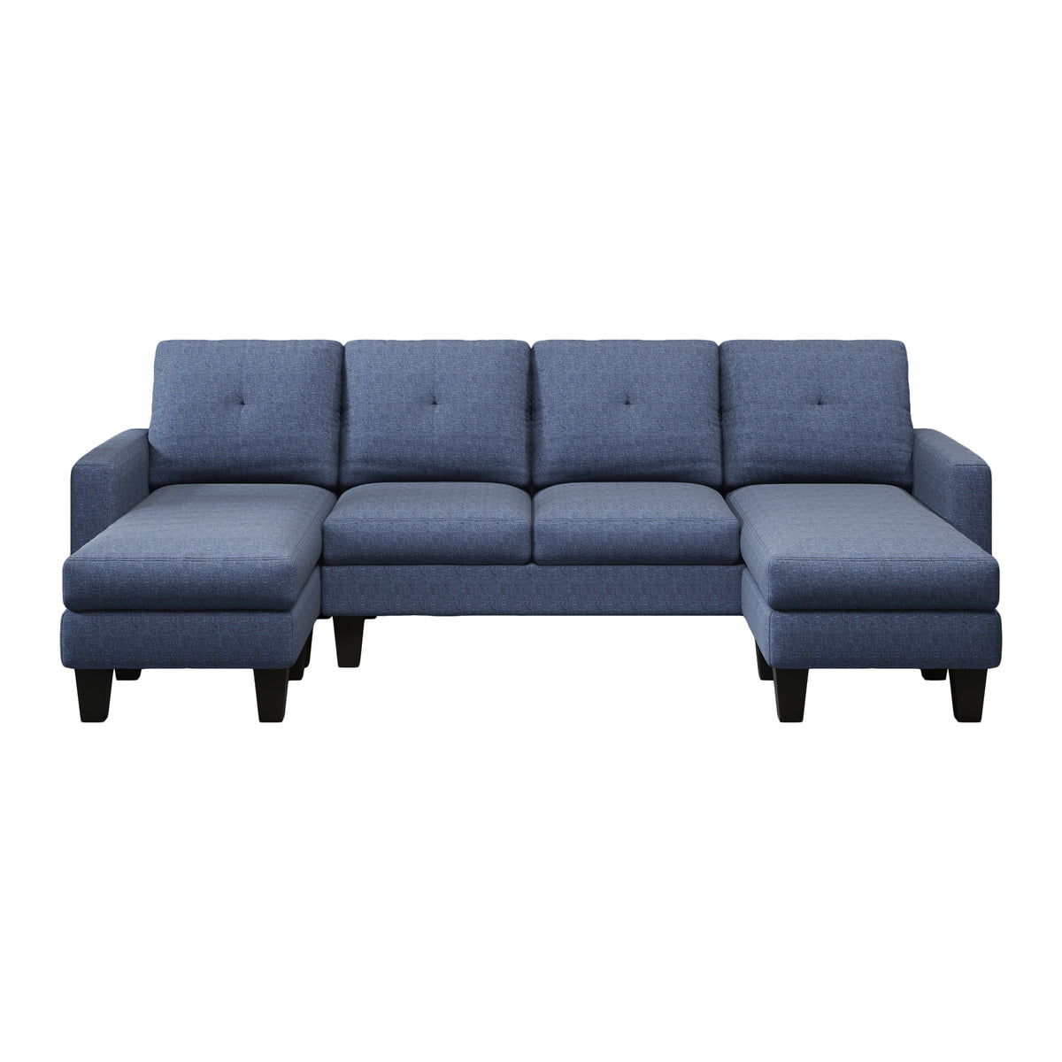 U-Shaped Sofa Coch 4-Seat Sofa with Chaise Polyester Fabric for Living Room Apartment Office (Blue) W1669S00004-djyc