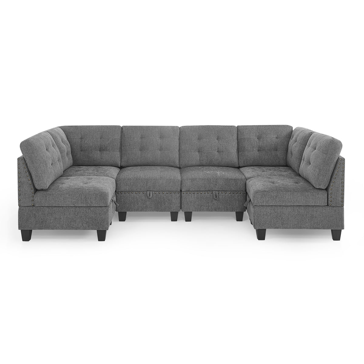 U shape Modular Sectional Sofa,DIY Combination,includes Four Single Chair and Two Corner,Grey Chenille W487S00199-djyc