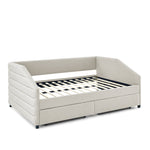 Full Size Daybed with Two Drawers Trundle Upholstered Tufted Sofa Bed, Linen Fabric, Beige (82.5"x58"x34") W487S00177-djyc
