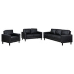 Weld Black 3-Piece Upholstered Track Arm Sofa Set with Plush Cushions and Tapered Legs in Black Faux Leather-B062S01658