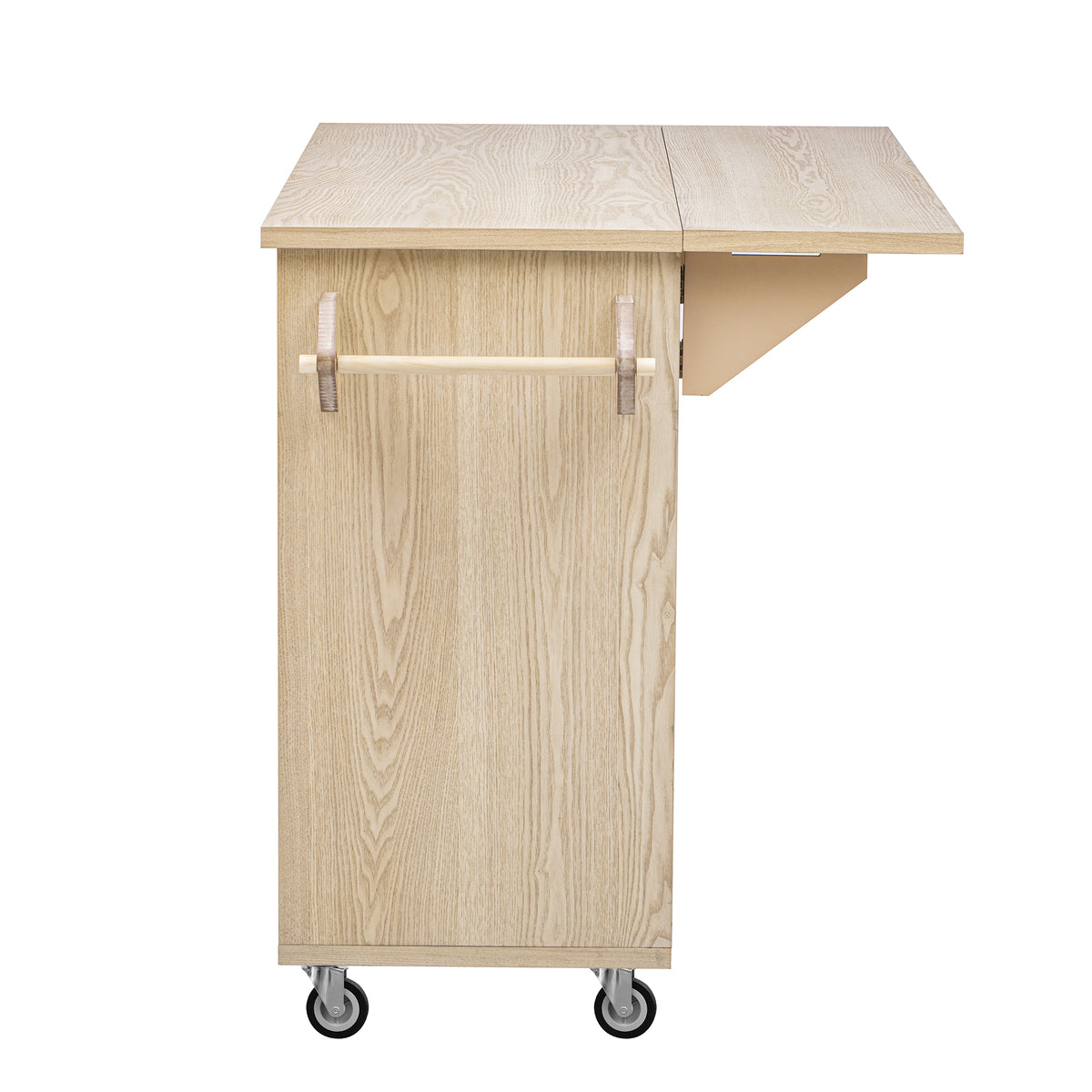 K&K 51.2"W Ash Veneer (Not Cheap Paper) Solid Wood Handwoven Kitchen Island with Drop Leaf, Coastal Kitchen Island on Wheels with Internal Storage Rack, Rolling Kitchen Cart, Nature Wood N707P207916Y-djyc