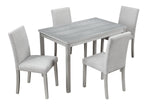 5 Piece Wooden Dining Table Set, Kitchen Table Set with a Rectangular Table and 4 Upholstered Chairs, Wooden Dining Room Table with Crystal Decoration and Chairs Set, Silver grey W1998S00048-djyc