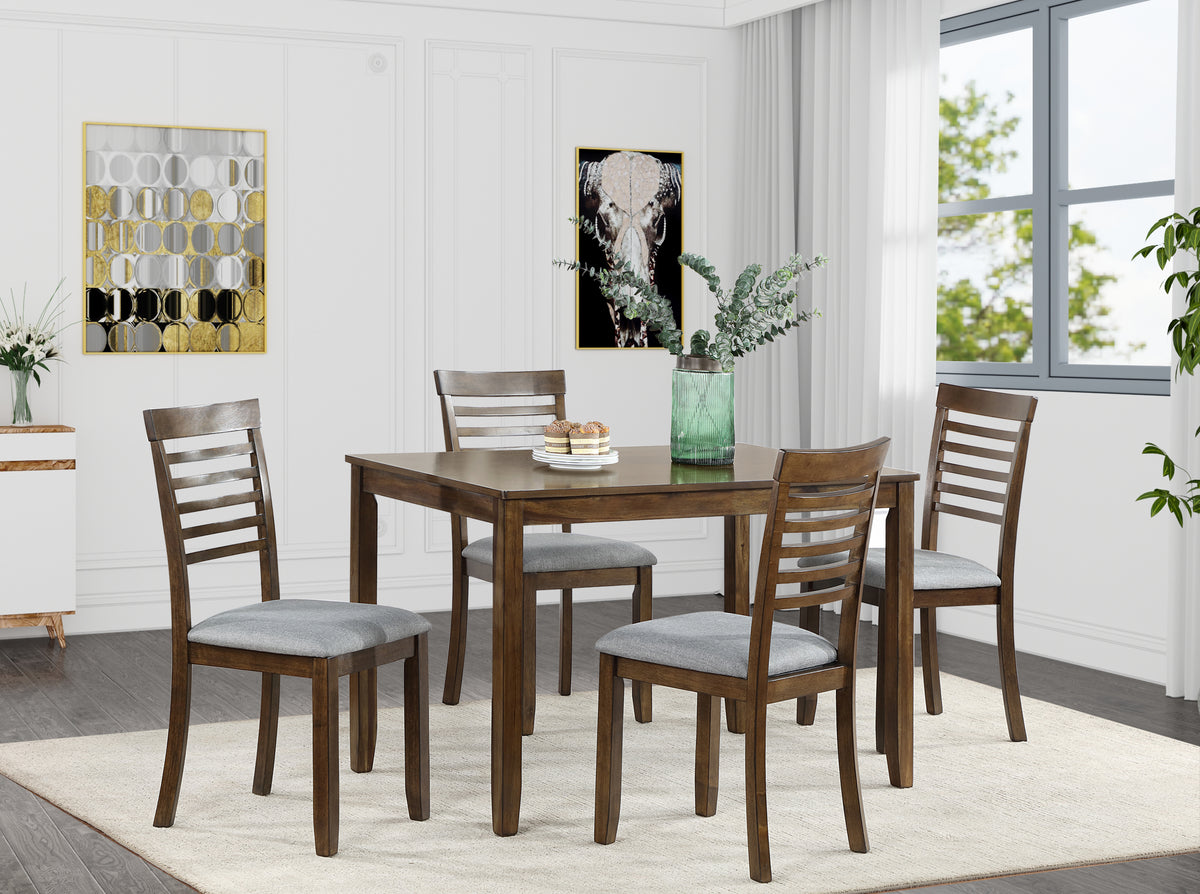 5 Piece Modern Dining Set, Rectangular Wooden Dining Table with 4 Upholstered Chairs for Kitchen, Dining Room, Walnut W1998S00017-djyc