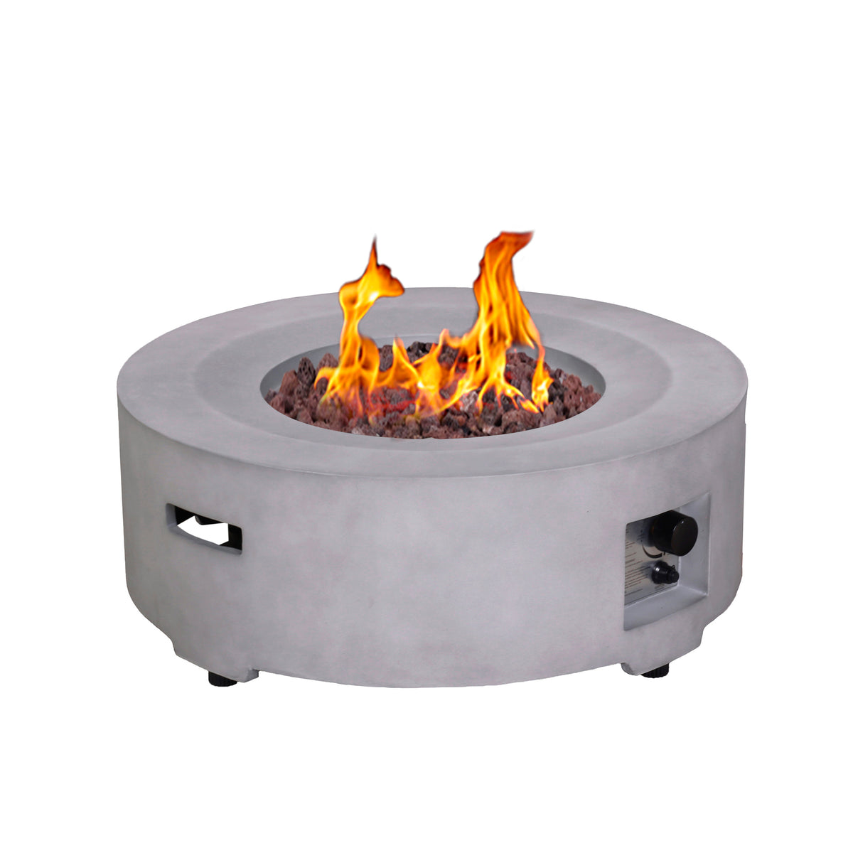 Diameter 30 Inch x 11 Inch Round Faux Concrete Texture Propane Gray Fire Pit With PVC Weather Cover W2029120080-djyc