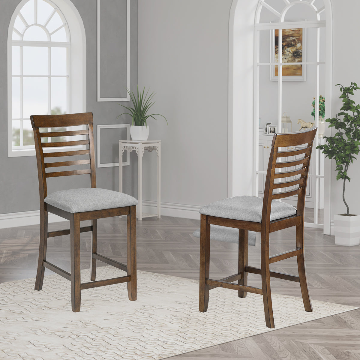 Dining Room Furniture Counter Height Chairs Set of 4, Kitchen Chair with Padded Seat , Upholstered Side Chair for Dining Room, Living Room, Walnut W1998126386-djyc