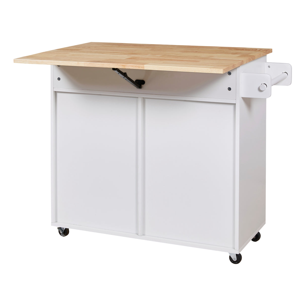 K&K Rolling Kitchen Island with Storage, Kitchen Cart with Rubber Wood Top, Spacious Drawer with Divider and Internal Storage Rack, Kitchen Island on Wheels with Adjustable Shelf Tower Rack, White WF316601AAW-djyc