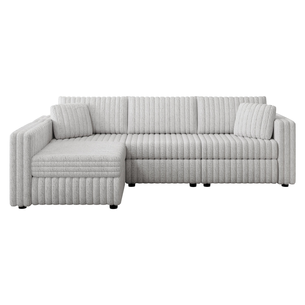 106.3" Soft Rabbit Plush L-shaped 4-Person Sofa. Comfortable & Stylish. Matches Bedroom & Living Room. Light gray. Modern plush furniture. Modular design for versatility. L-shape offers unique style a W1767S00011-djyc