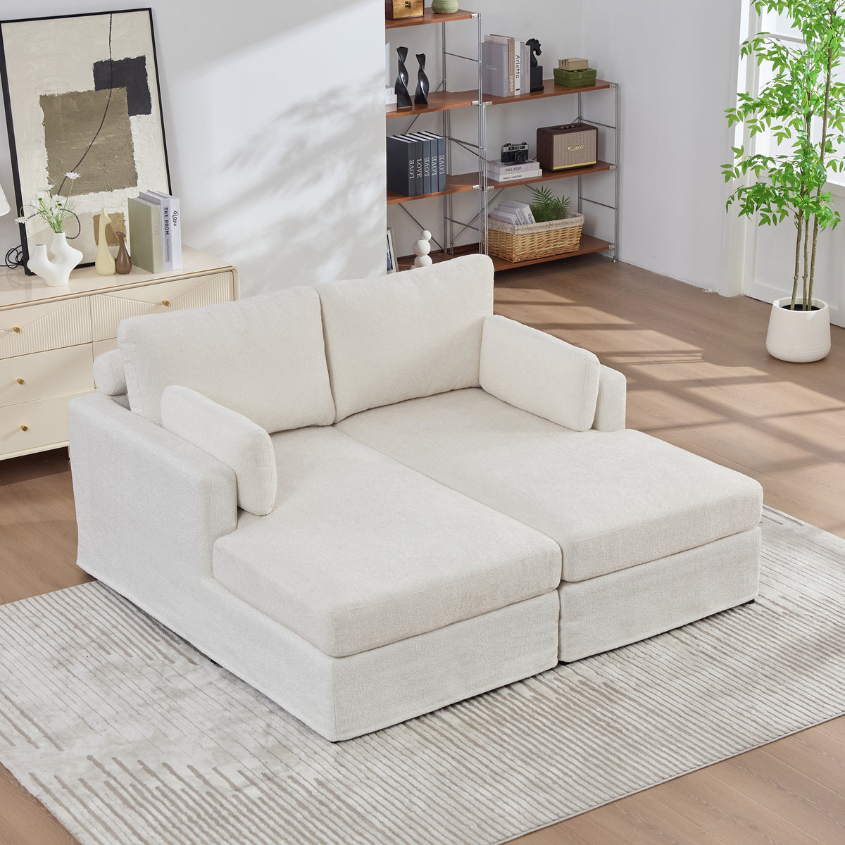 63.39' Wide Combination Sofa Bed With Cushions, Featuring Soft Chenille Upholstery, Sturdy Metal Legs, And Strong Load-Bearing Capacity. Suitable For Living Rooms, Bedrooms, And Apartments.IVORY-W3189S00032