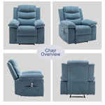 Power Recliner Chair with Adjustable Massage Function, Velvet Electric Power Chair for Elderly with One Side Pockets, Recliner Chair with Heating System for Living Room,Blue W1998120243-djyc