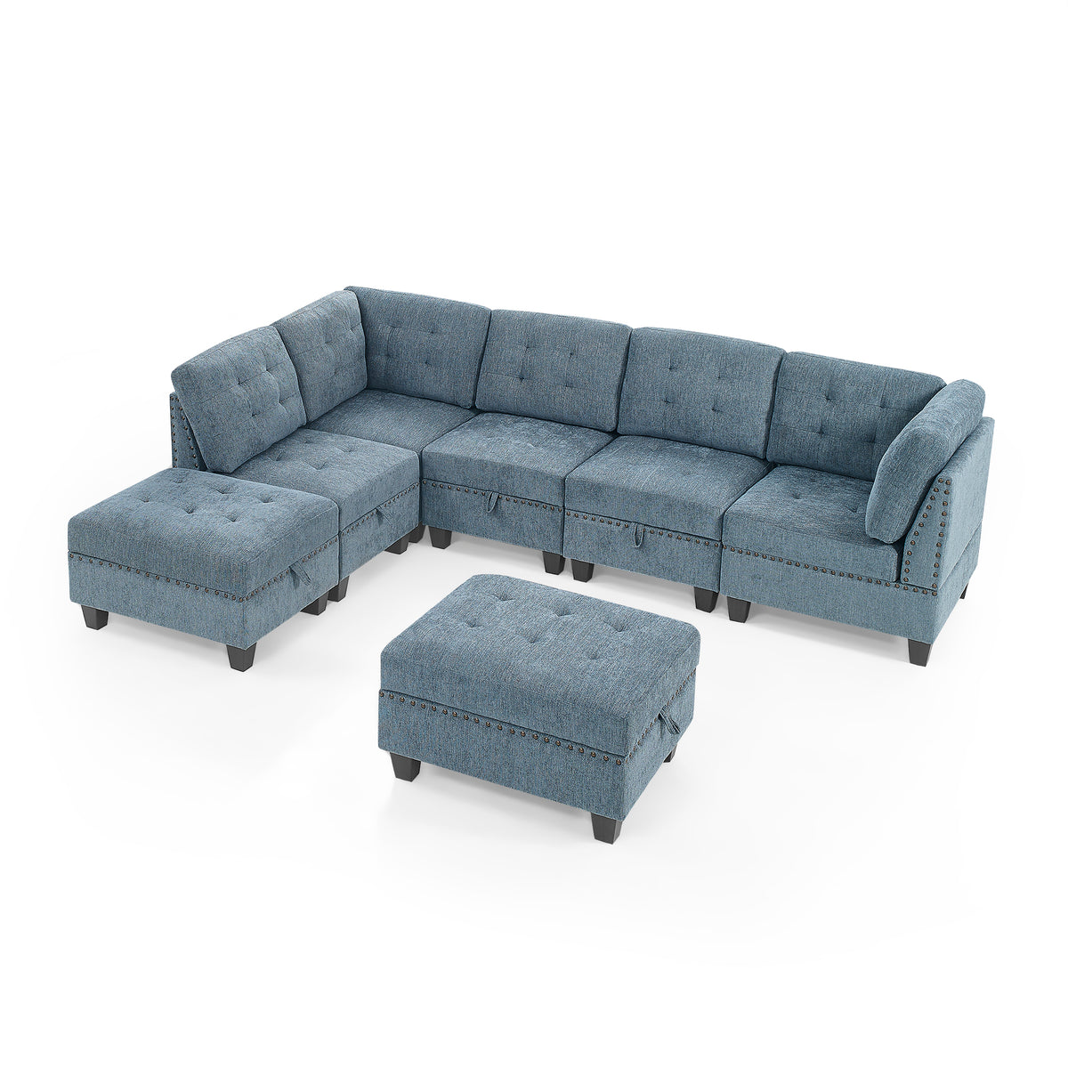 L shape Modular Sectional Sofa,DIY Combination,includes Three Single Chair ,Two Corner and Two Ottoman,Navy Blue W487S00191-djyc