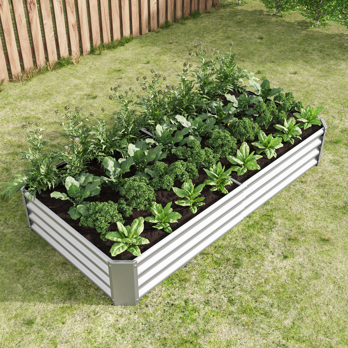 Raised Garden Bed Outdoor, 6×3×1ft , Metal RaisedRectangle Planter Beds for Plants, Vegetables, and Flowers - Silver W84091004-djyc