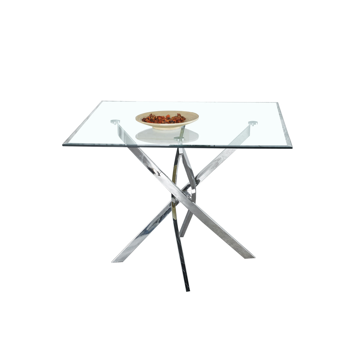 Contemporary Square Clear Dining Tempered Glass Table with Silver Finish Stainless Steel Legs W1241106646-djyc