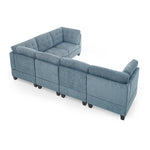 L shape Modular Sectional Sofa,DIY Combination,includes Three Single Chair and Three Corner ,Navy Chenille W487S00192-djyc