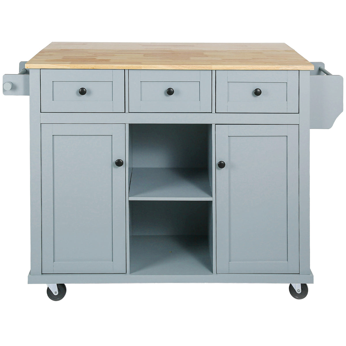 Kitchen Cart with Rubber wood Drop-Leaf Countertop ,Cabinet door internal storage racks,Kitchen Island on 5 Wheels with Storage Cabinet and 3 Drawers for Dinning Room, Grey Blue WF298028AAN-djyc