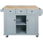 Kitchen Cart with Rubber wood Drop-Leaf Countertop ,Cabinet door internal storage racks,Kitchen Island on 5 Wheels with Storage Cabinet and 3 Drawers for Dinning Room, Grey Blue WF298028AAN-djyc