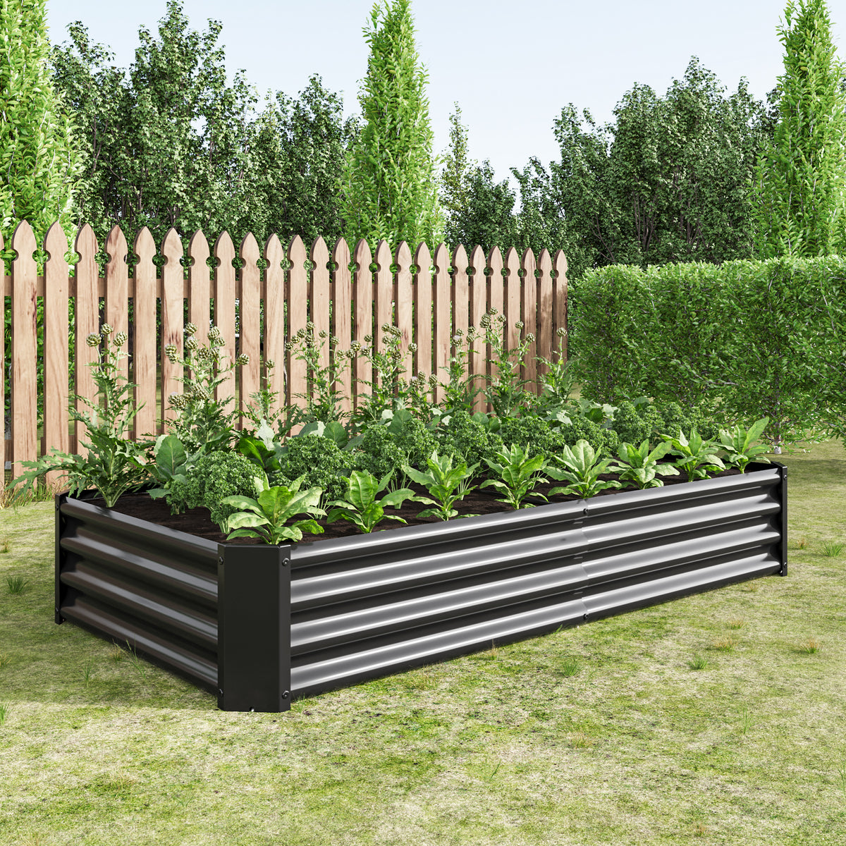 Raised Garden Bed Outdoor, 6×3×1ft , Metal RaisedRectangle Planter Beds for Plants, Vegetables, and Flowers - Black W84091002-djyc