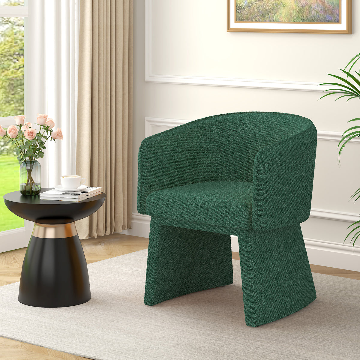 Modern style simple and elegant chair, green leisure chair, suitable for dining/bedroom/living room/reception desk (assembly required)-Green W487P186356-djyc