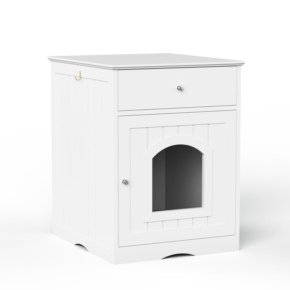 Wooden Pet House Cat Litter Box Enclosure with Drawer, Side Table, Indoor Pet Crate, Cat Home Nightstand (White) W80863135-djyc