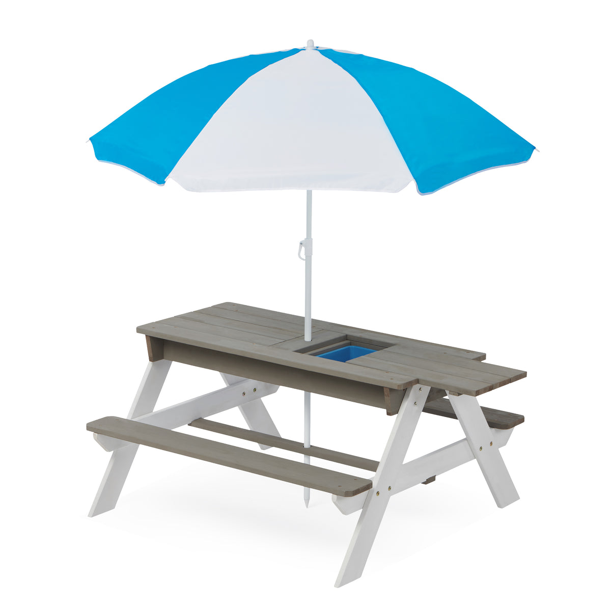 3-in-1 Kids Outdoor Wooden Picnic Table With Umbrella, Convertible Sand & Wate, Gray ASTM & CPSIA CERTIFICATION W1390104709-djyc