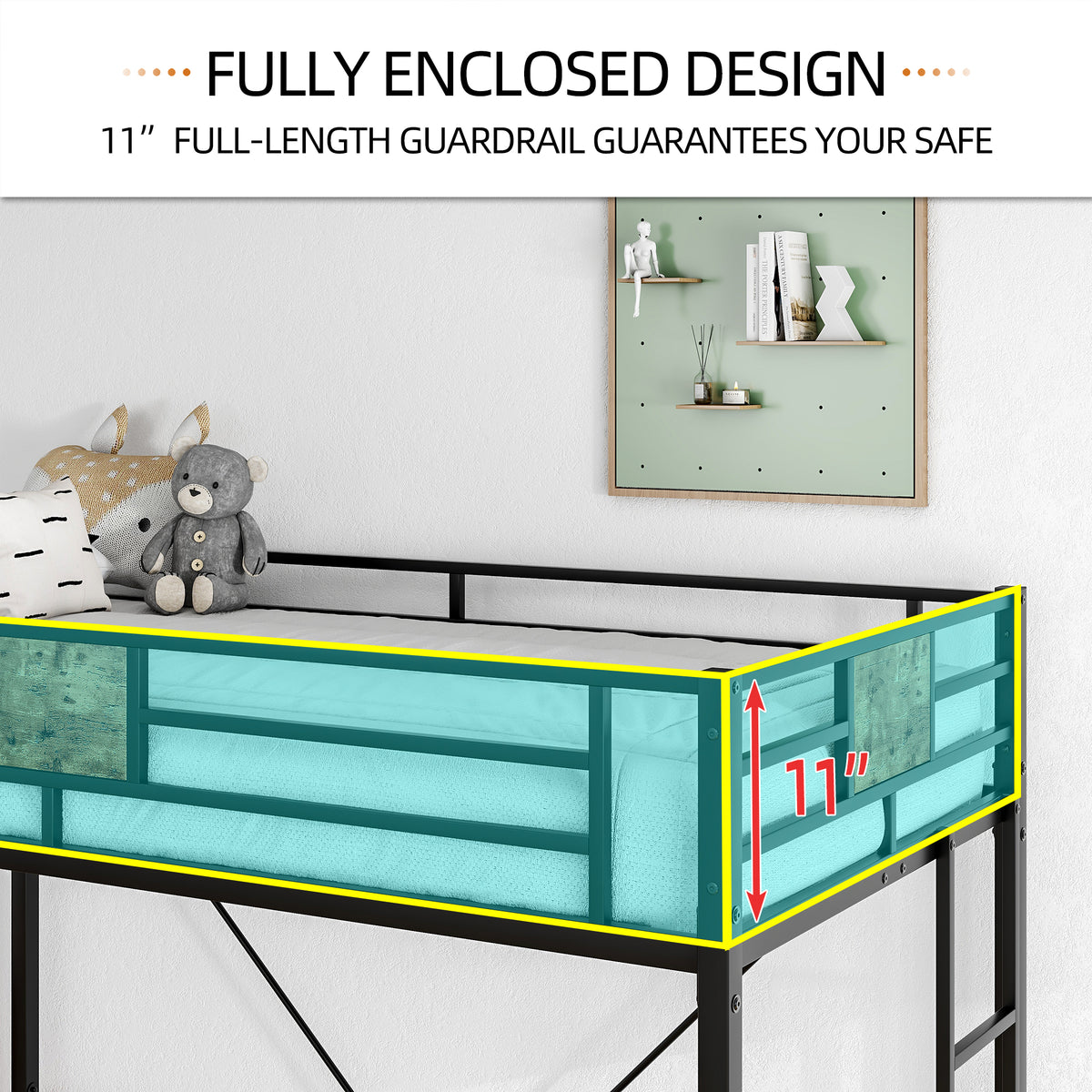 Metal Twin Loft Bed Frame with Stairs & Full-Length Guardrail, Space-Saving Design, No Box Spring Needed,, Noise Free, Black W840125869-djyc