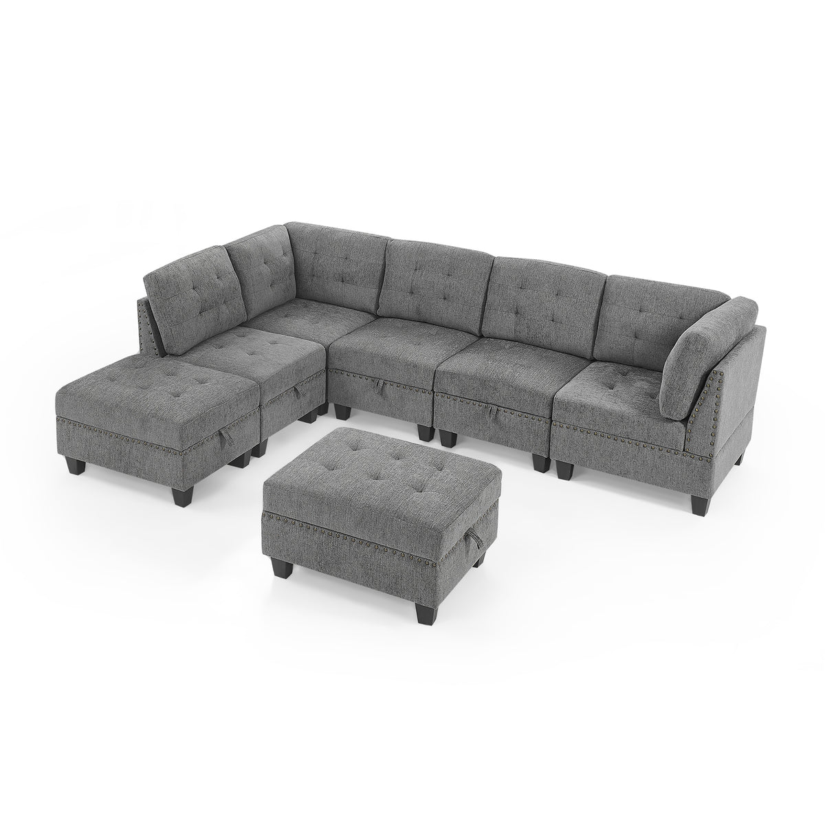 L shape Modular Sectional Sofa,DIY Combination,includes Three Single Chair ,Two Corner and Two Ottoman,Grey Chenille W487S00201-djyc