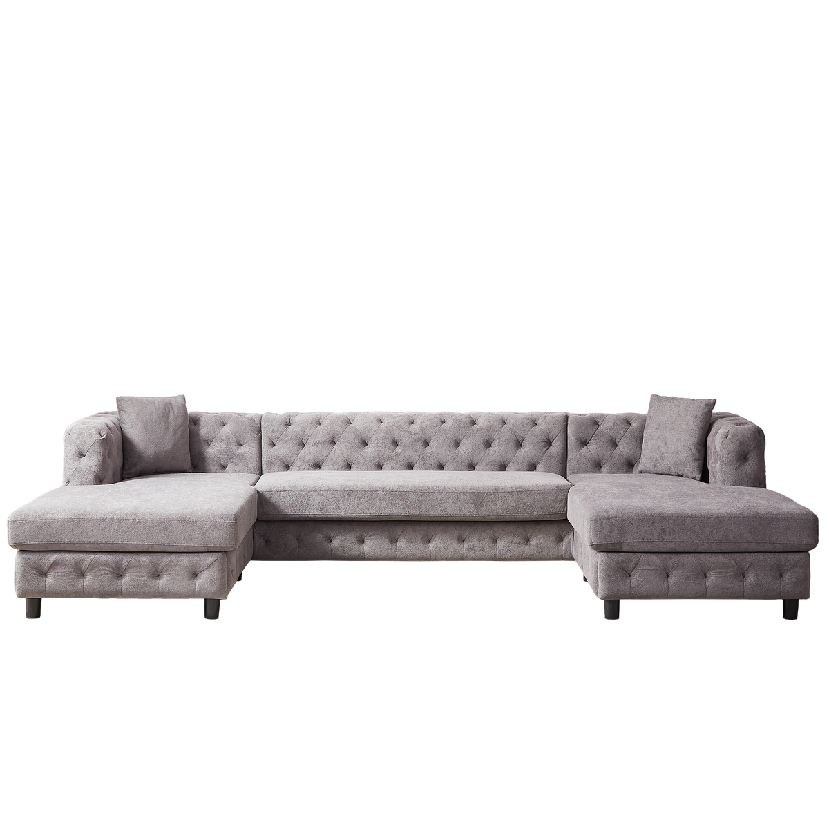 126-inch Modern Style Chenille Three Piece Sofa, Pull Point Design U-shaped Sofa two Chaise Longue Seats, two Pillows and Plastic Feet, Suitable for Living room, Bedroom, Lounge and Projection Room W834S00329-djyc