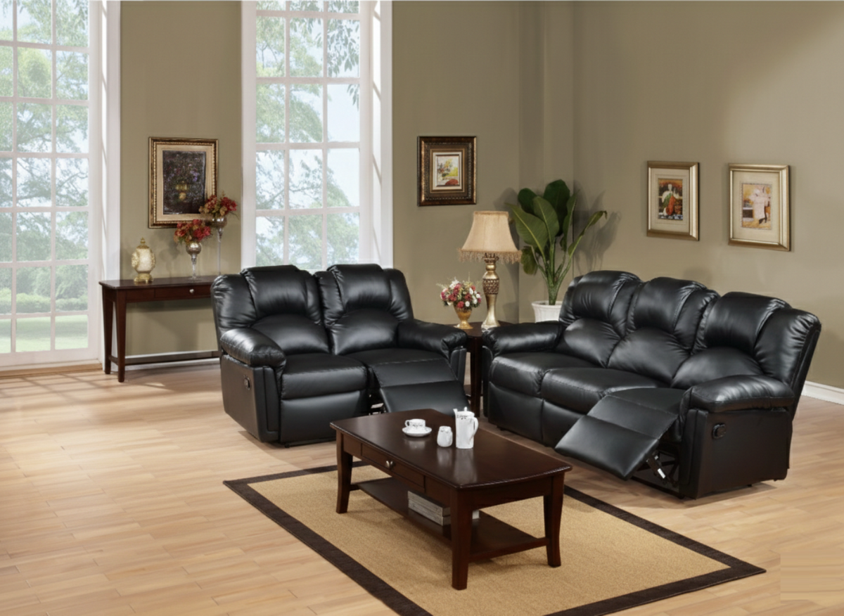 Modern 2pc Living Room Set 1x Sofa 1x Loveseat Pillow Armrest Cushion Backrest Black Finish Primary Living Room Furniture-B011S02383