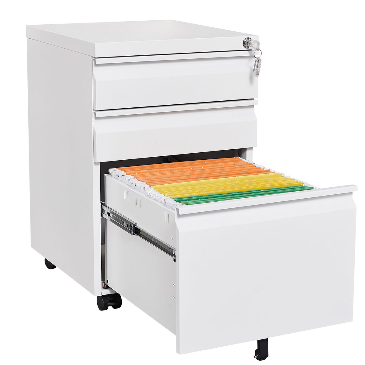 3-Drawer Mobile File Cabinet with Lock, Office Storage Filing Cabinet for Legal/Letter Size, Pre-Assembled Metal File Cabinet Except Wheels Under Desk(White) W124770977-djyc