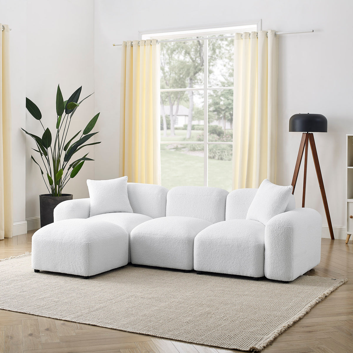 L-Shape Modular Sectional Sofa, DIY Combination,Teddy Fabric,White W487S00148-djyc