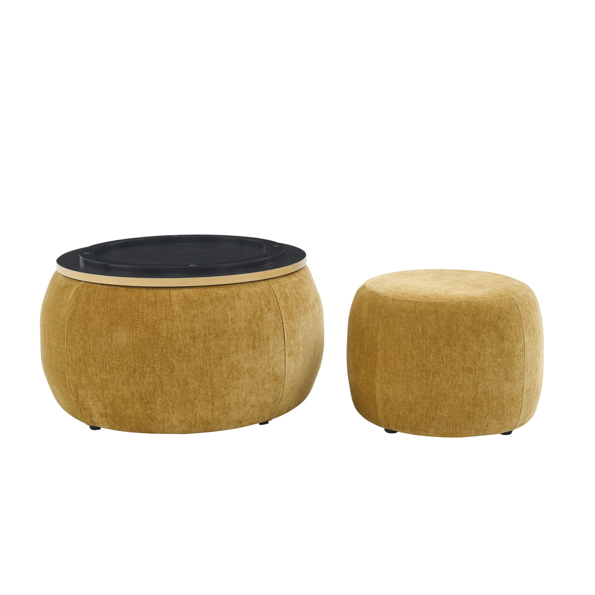 Round Storage Ottoman, 2 in 1 Function, Work as End table and Ottoman,with small seat,Dark yellow(25"x25"x14.7") ow W487P165700-djyc