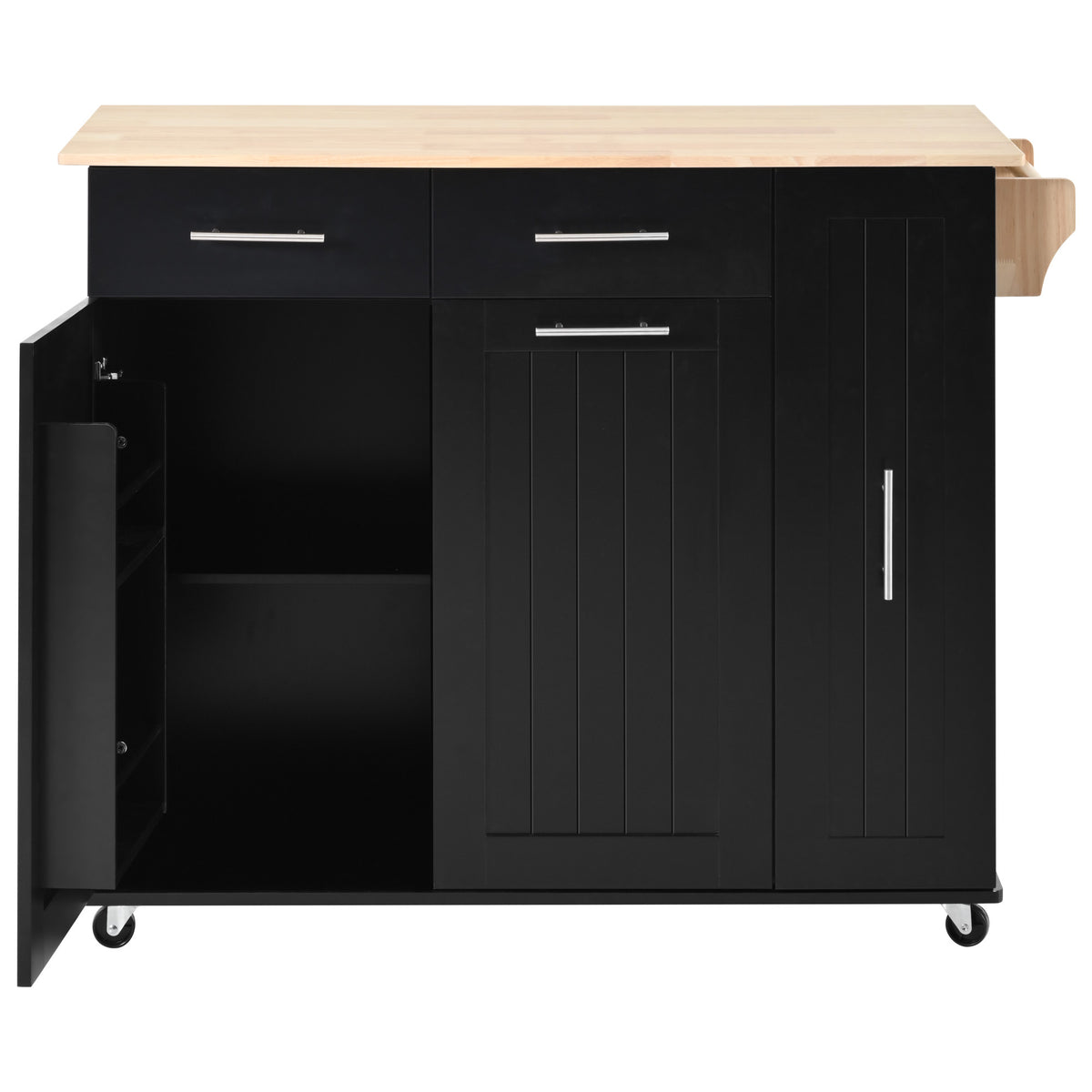 K&K Kitchen Island with Drop Leaf, Kitchen Storage Cart with 3 Tier Pull Out Cabinet Organizer, Internal Storage Rack, Rolling Kitchen Cart on Wheels with Towel Rack, 2 Drawers, for Kitchen, Black WF531421AAB-djyc