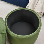 Round Storage Ottoman, multi-functional round flannel button Ottoman, lid can be turned over as a table top, with storage space-GREEN W487P243603-djyc