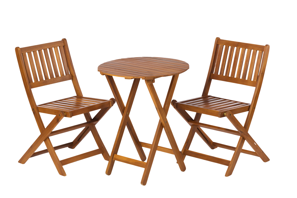 3-Piece Acacia Wood Bistro Set, Wooden Folding Patio Furniture for Garden Backyard Balcony Porch w/ 1 Coffee Table and 2 Foldable Chairs, Light Brown W2640P199982-djyc