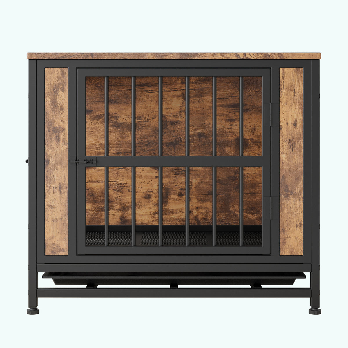 Dog Crate Furniture,Wooden Dog Crate Table, 27.48" Dog Kennel with 2 Sliding Doors and Thick Iron Door Frame, Decorative Pet Crate House for Small Dog Indoor Use(Rustic Brown) W840P203065-djyc