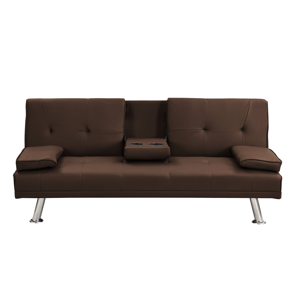 Sofa Bed with Armrest two holdersWOOD FRAME, STAINLESS LEG, FUTON BROWNPVC W214107246-djyc