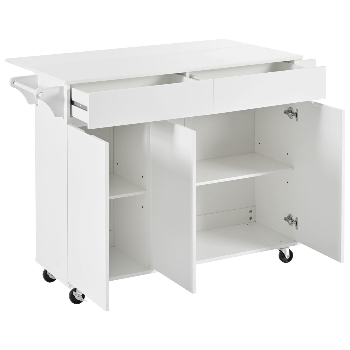 K&K 53.2''Kitchen Island with Drop Leaf, Kitchen Storage Cart with Spice Rack, Towel Rack and 2 Drawers, Rolling Kitchen Island on Wheels with Adjustable Shelves for Kitchen, Dining Room, White N707P173041W-djyc