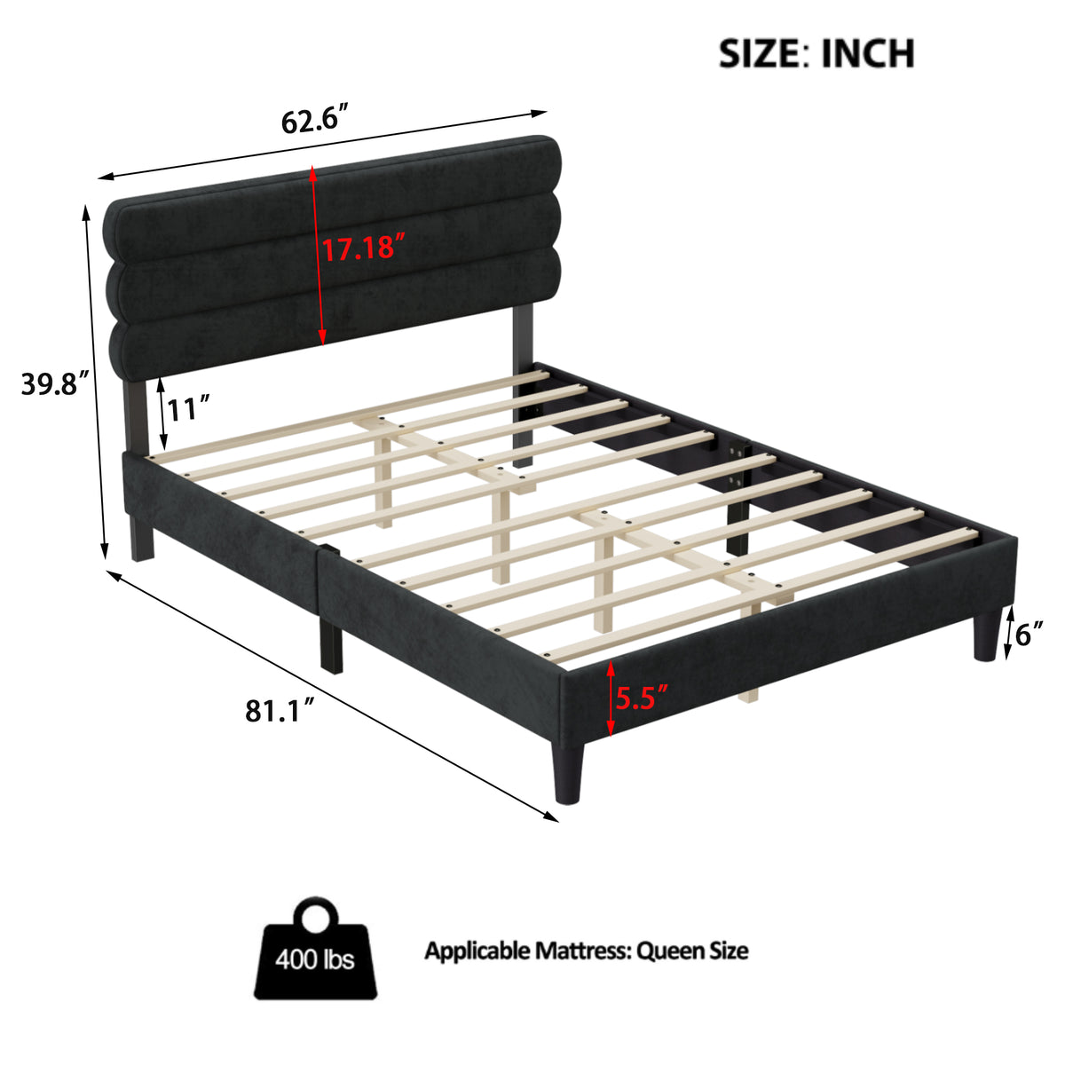 Queen Bed Frame with Headboard,Sturdy Platform Bed with Wooden Slats Support,No Box Spring,Mattress Foundation,Easy AssemblyDARK GREY W1793140483-djyc