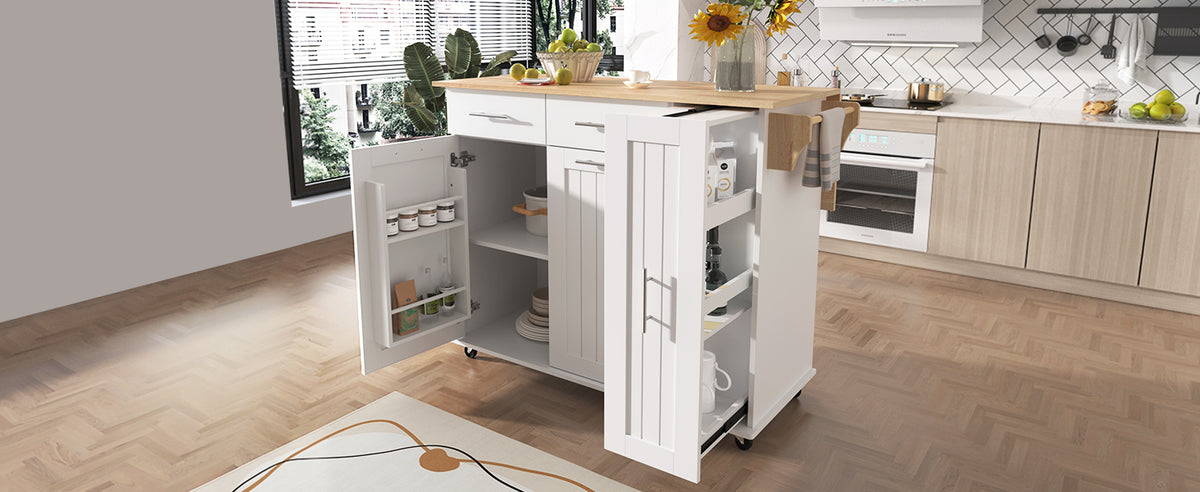 K&K Kitchen Island with Drop Leaf, Kitchen Storage Cart with 3 Tier Pull Out Cabinet Organizer, Internal Storage Rack, Rolling Kitchen Cart on Wheels with Towel Rack, 2 Drawers, for Kitchen, White WF531421AAW-djyc