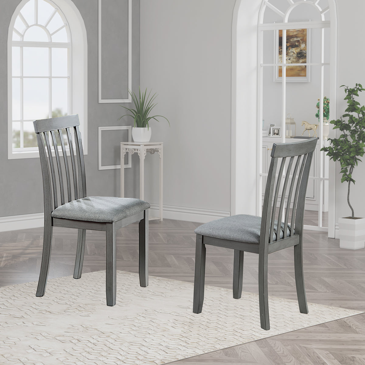 Wooden Dining Chairs Set of 4, Kitchen Chair with Padded Seat, Upholstered Side Chair for Dining Room, Living Room, Gray W1998126412-djyc