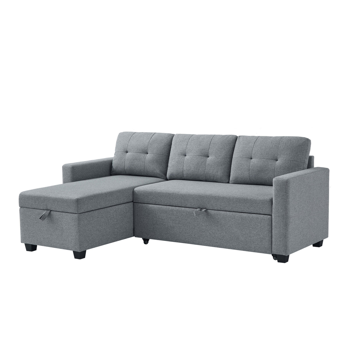 Upholstered Pull Out Sectional Sofa with Storage Chaise, Convertible Corner Couch, Light Grey W2336S00013-djyc