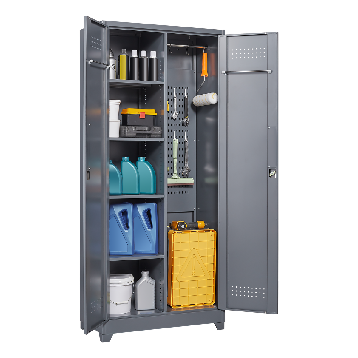 Metal Storage Cabinets, Cleaning Tool Cabinet with Locking Door, Tall Broom Tool Organizer and Storage, Large Storage Cabinet for Kitchen, Pantry, Office, Shop W328P193779-djyc