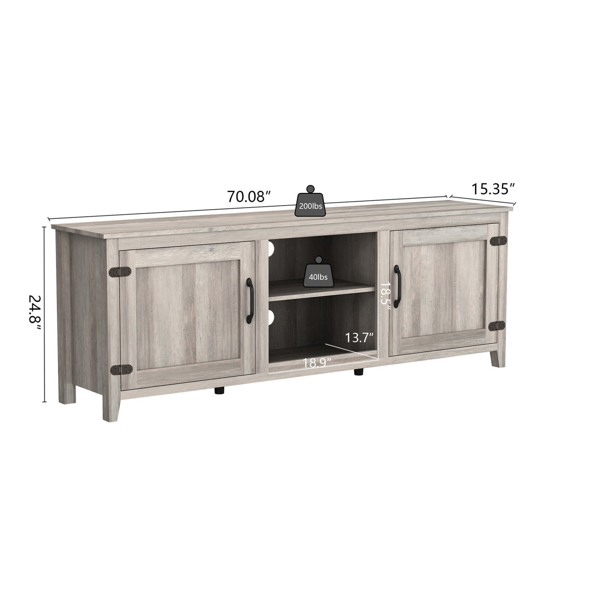 TV Stand Storage Media Console Entertainment Center With Two Doors, Grey Walnut W88168239-djyc