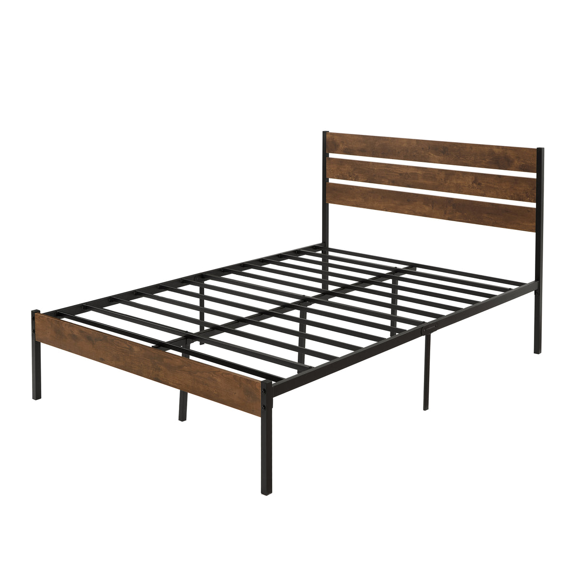 Full Size Bed Frame with Wood Headboard, Metal Frame with Strong Slats, Noise Free,No Box Spring Needed-Brown. W2336P167501-djyc