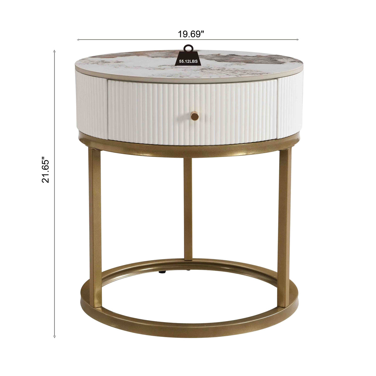 19.68 Inch Modern Nightstand with Drawer, Marble Round End Table with storage, Side Table for Living Room&Bedroom W821P184388-djyc