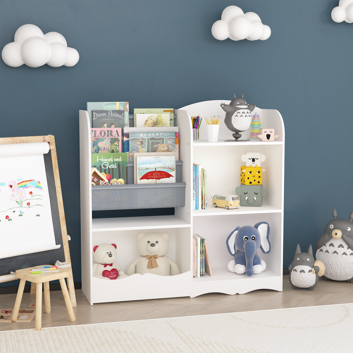 Kids Bookshelf and Toy Organizer, 3 Tier Bookshelf for Kids, Fabric Toddler Bookcase Book Shelf for Kids Rooms, Bedroom, Playroom, Nursery, Toy Storage Organizer with Bookshelf W808P221066-djyc